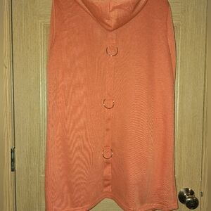 Orange/Red Hooded Button-up Top with Ring Accents Sz L